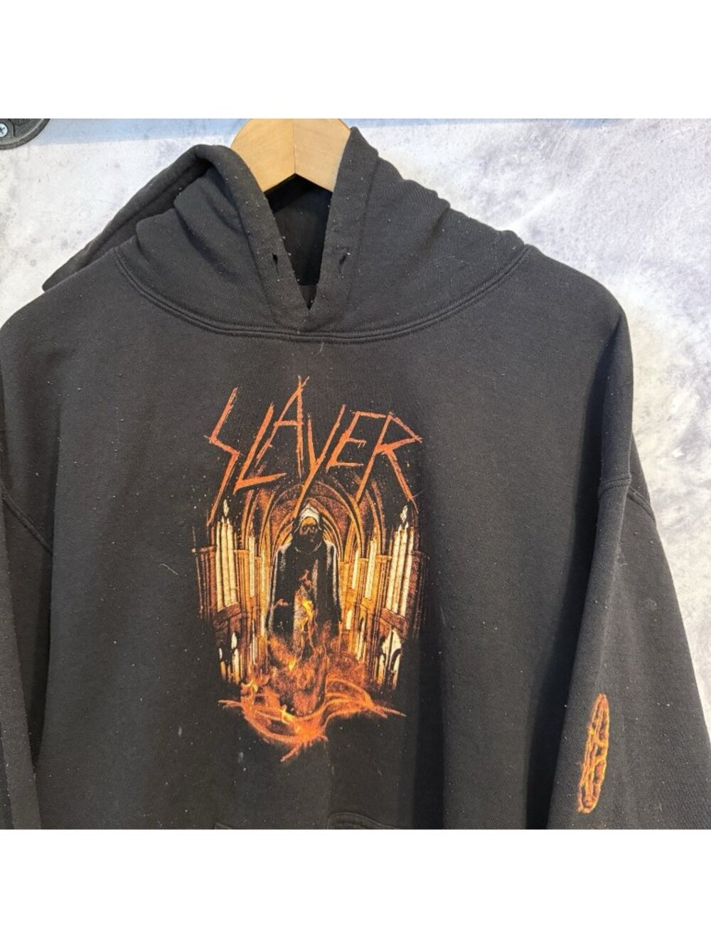 Slayer Hoodie Sweatshirt Mens Large L Black 2017 Metal Rock Band Distressed